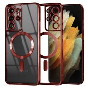 Husa MagSafe pentru Samsung Galaxy S21 Ultra 5G G998, Techsuit, Luxury Crystal, Rosie