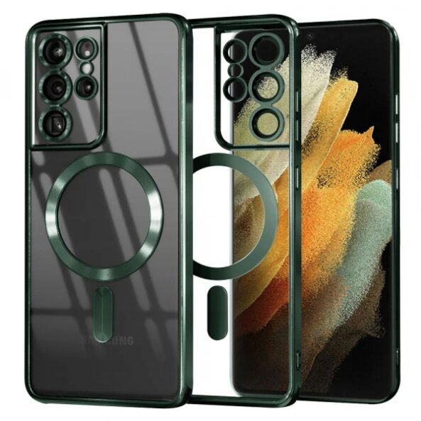 Husa MagSafe pentru Samsung Galaxy S21 Ultra 5G G998, Techsuit, Luxury Crystal, Verde Inchis