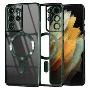 Husa MagSafe pentru Samsung Galaxy S21 Ultra 5G G998, Techsuit, Luxury Crystal, Verde Inchis