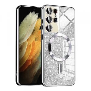 Husa MagSafe pentru Samsung Galaxy S21 Ultra 5G G998, Techsuit, Luxury Glitter, Argintie