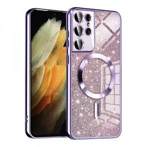 Husa MagSafe pentru Samsung Galaxy S21 Ultra 5G G998, Techsuit, Luxury Glitter, Mov Deschis