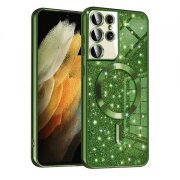 Husa MagSafe pentru Samsung Galaxy S21 Ultra 5G G998, Techsuit, Luxury Glitter, Verde Inchis