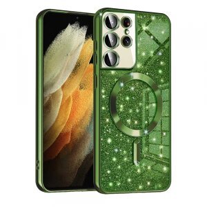 Husa MagSafe pentru Samsung Galaxy S21 Ultra 5G G998, Techsuit, Luxury Glitter, Verde Inchis