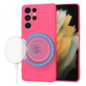 Husa MagSafe pentru Samsung Galaxy S21 Ultra 5G G998, Techsuit, SoftFlex, Roz Inchis
