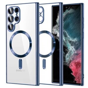 Husa MagSafe pentru Samsung Galaxy S22 Ultra 5G S908, Techsuit, Luxury Crystal, Albastra