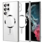 Husa MagSafe pentru Samsung Galaxy S22 Ultra 5G S908, Techsuit, Luxury Crystal, Argintie