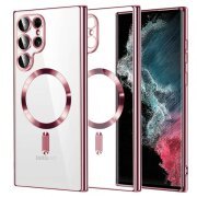 Husa MagSafe pentru Samsung Galaxy S22 Ultra 5G S908, Techsuit, Luxury Crystal, Roz