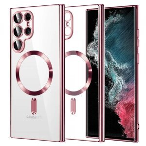 Husa MagSafe pentru Samsung Galaxy S22 Ultra 5G S908, Techsuit, Luxury Crystal, Roz