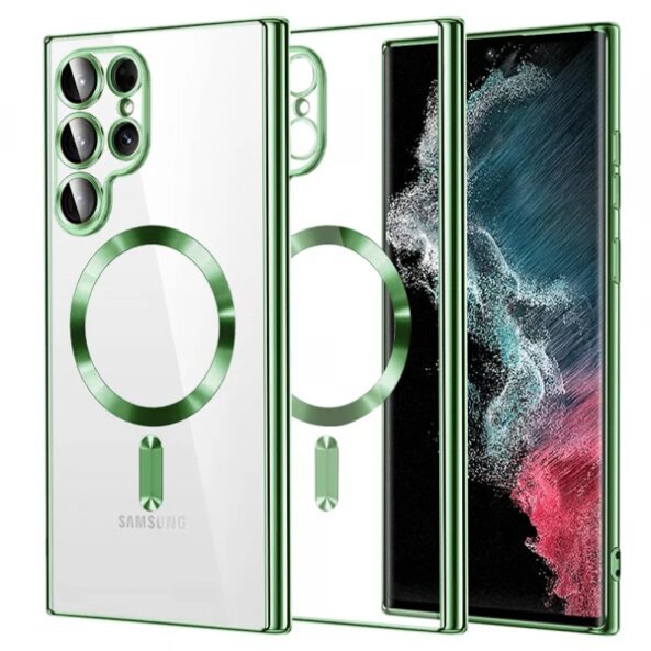 Husa MagSafe pentru Samsung Galaxy S22 Ultra 5G S908, Techsuit, Luxury Crystal, Verde Deschis