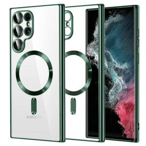 Husa MagSafe pentru Samsung Galaxy S22 Ultra 5G S908, Techsuit, Luxury Crystal, Verde Inchis