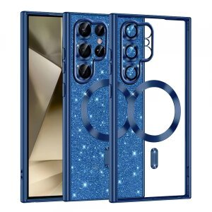 Husa MagSafe pentru Samsung Galaxy S22 Ultra 5G S908, Techsuit, Luxury Glitter, Albastra