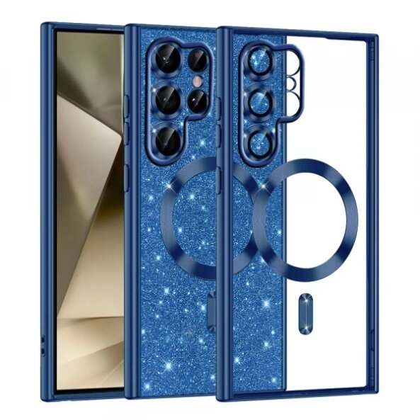 Husa MagSafe pentru Samsung Galaxy S22 Ultra 5G S908, Techsuit, Luxury Glitter, Albastra