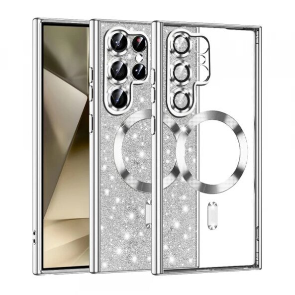 Husa MagSafe pentru Samsung Galaxy S22 Ultra 5G S908, Techsuit, Luxury Glitter, Argintie