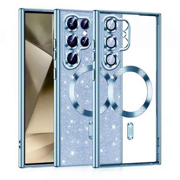 Husa MagSafe pentru Samsung Galaxy S22 Ultra 5G S908, Techsuit, Luxury Glitter, Bleu
