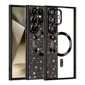 Husa MagSafe pentru Samsung Galaxy S22 Ultra 5G S908, Techsuit, Luxury Glitter, Neagra