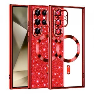 Husa MagSafe pentru Samsung Galaxy S22 Ultra 5G S908, Techsuit, Luxury Glitter, Rosie