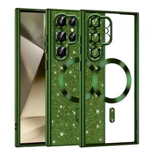 Husa MagSafe pentru Samsung Galaxy S22 Ultra 5G S908, Techsuit, Luxury Glitter, Verde Inchis