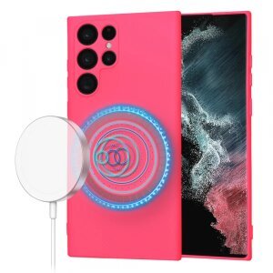 Husa MagSafe pentru Samsung Galaxy S22 Ultra 5G S908, Techsuit, SoftFlex, Roz Inchis
