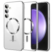 Husa MagSafe pentru Samsung Galaxy S23 FE S711, Techsuit, Luxury Crystal, Argintie