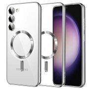 Husa MagSafe pentru Samsung Galaxy S23 S911, Techsuit, Luxury Crystal, Argintie