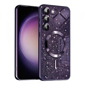 Husa MagSafe pentru Samsung Galaxy S23 S911, Techsuit, Luxury Glitter, Mov Inchis