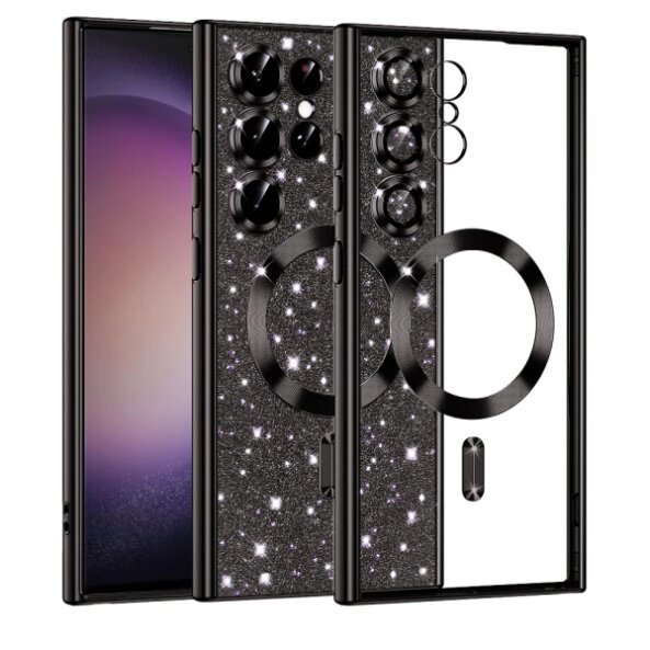 Husa MagSafe pentru Samsung Galaxy S23 Ultra S918, Techsuit, Luxury Glitter, Neagra