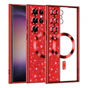 Husa MagSafe pentru Samsung Galaxy S23 Ultra S918, Techsuit, Luxury Glitter, Rosie