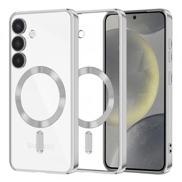 Husa MagSafe pentru Samsung Galaxy S24 S921, Techsuit, Luxury Crystal, Argintie