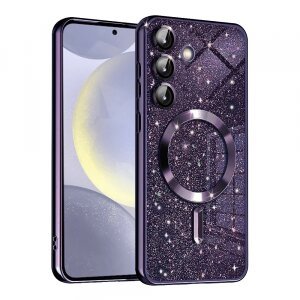 Husa MagSafe pentru Samsung Galaxy S24 S921, Techsuit, Luxury Glitter, Mov Inchis