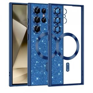 Husa MagSafe pentru Samsung Galaxy S24 Ultra S928, Techsuit, Luxury Glitter, Albastra