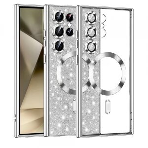 Husa MagSafe pentru Samsung Galaxy S24 Ultra S928, Techsuit, Luxury Glitter, Argintie
