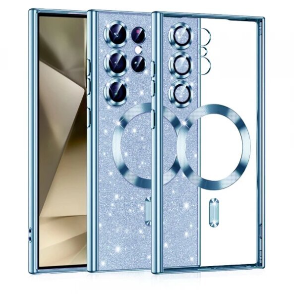 Husa MagSafe pentru Samsung Galaxy S24 Ultra S928, Techsuit, Luxury Glitter, Bleu