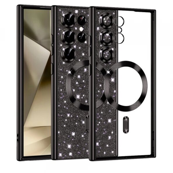 Husa MagSafe pentru Samsung Galaxy S24 Ultra S928, Techsuit, Luxury Glitter, Neagra