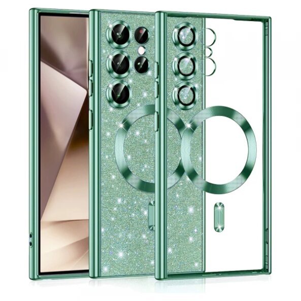 Husa MagSafe pentru Samsung Galaxy S24 Ultra S928, Techsuit, Luxury Glitter, Verde Deschis
