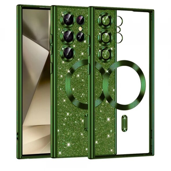 Husa MagSafe pentru Samsung Galaxy S24 Ultra S928, Techsuit, Luxury Glitter, Verde Inchis
