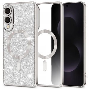 Husa MagSafe pentru Samsung Galaxy S25 Edge S937, Techsuit, Luxury Glitter, Argintie
