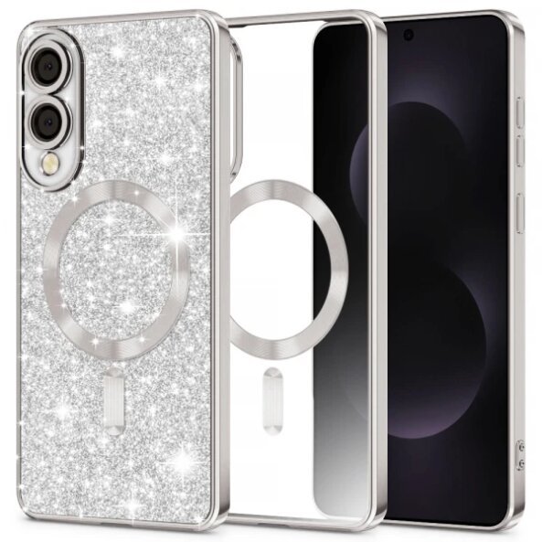 Husa MagSafe pentru Samsung Galaxy S25 Edge S937, Techsuit, Luxury Glitter, Argintie