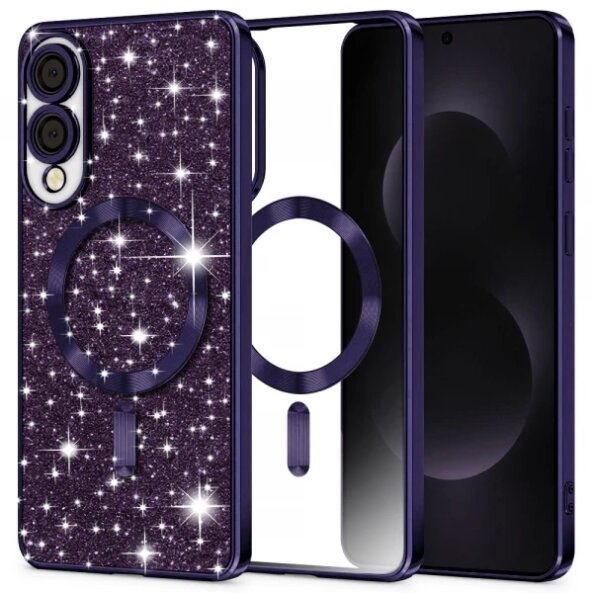 Husa MagSafe pentru Samsung Galaxy S25 Edge S937, Techsuit, Luxury Glitter, Mov Inchis