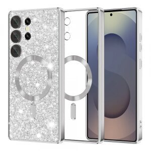 Husa MagSafe pentru Samsung Galaxy S25 Ultra S938, Techsuit, Luxury Glitter, Argintie