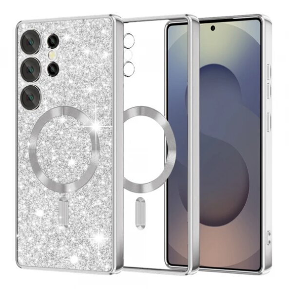 Husa MagSafe pentru Samsung Galaxy S25 Ultra S938, Techsuit, Luxury Glitter, Argintie