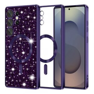 Husa MagSafe pentru Samsung Galaxy S25 Ultra S938, Techsuit, Luxury Glitter, Mov Inchis