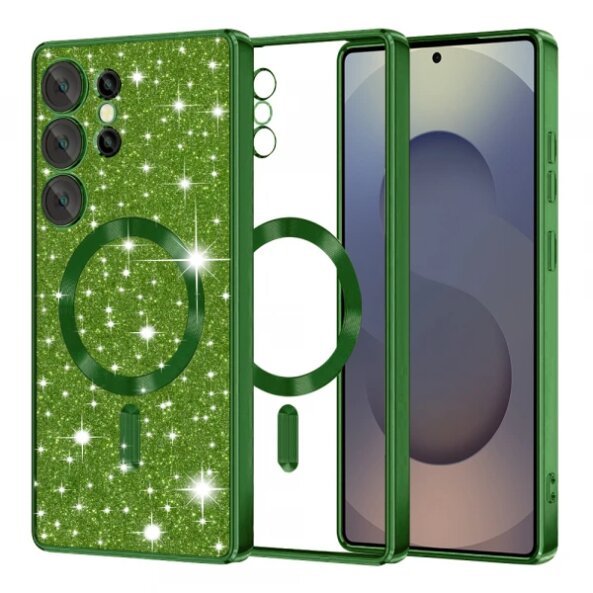 Husa MagSafe pentru Samsung Galaxy S25 Ultra S938, Techsuit, Luxury Glitter, Verde Inchis