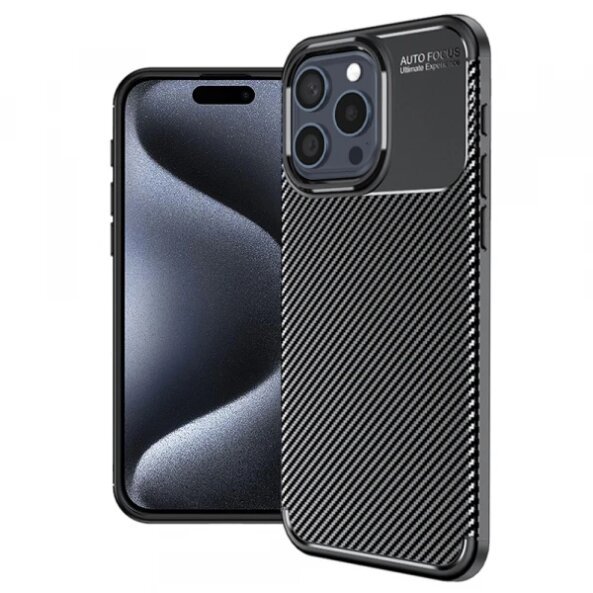 Husa pentru Apple iPhone 15 Pro, Techsuit, CarbonFiber, Neagra