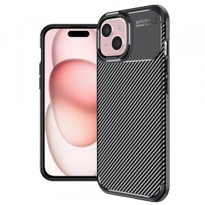 Husa pentru Apple iPhone 15, Techsuit, CarbonFiber, Neagra