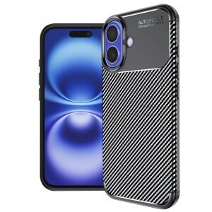 Husa pentru Apple iPhone 16, Techsuit, CarbonFiber, Neagra