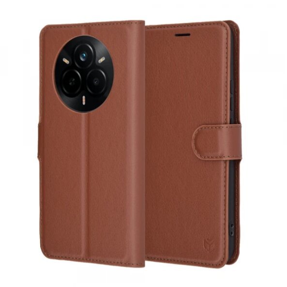 Husa pentru Realme 14 Pro, Techsuit, Leather Folio, Maro