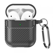 Husa Techsuit CarbonFiber pentru Apple AirPods Gen 2 / Gen 1, Neagra