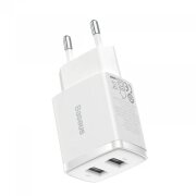 Incarcator Retea Baseus Compact, 10.5W, 2.1A, 2 x USB-A, Alb CCXJ010202 