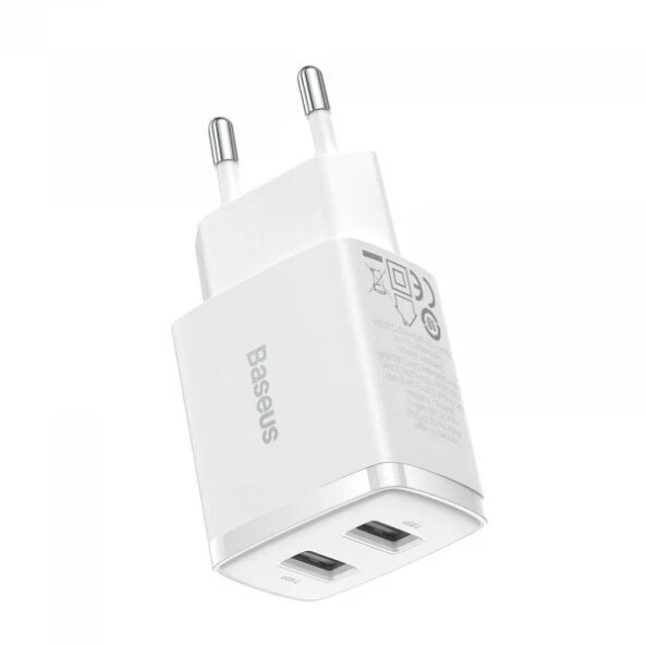 Incarcator Retea Baseus Compact, 10.5W, 2.1A, 2 x USB-A, Alb CCXJ010202 