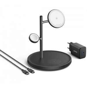 Incarcator Retea Wireless Anker MagGo 3in1, 25W, 1.67A, Negru B25M3311